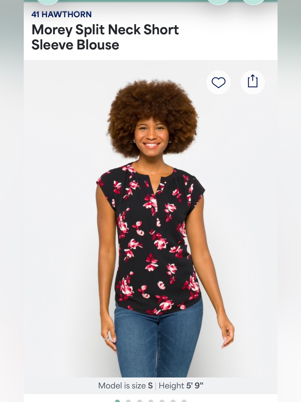 Like new- 41 Hawthorn Black Floral Cap Sleeve Split-Neck Blouse
